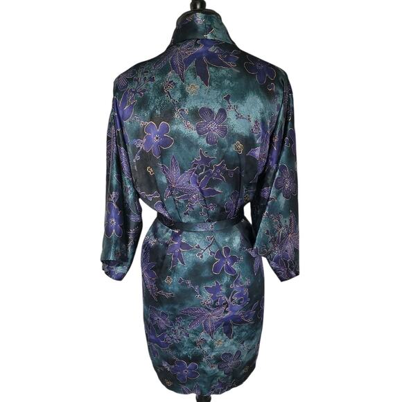 VTG California Dynasty Silky Floral Robe OS Retro Glam Y2K Loungewear - Picture 3 of 8